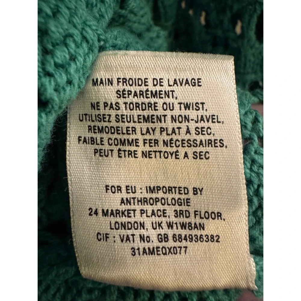 Anthropologie Far Away From Close Green Crochet Knit Open Cardigan Sweater M
